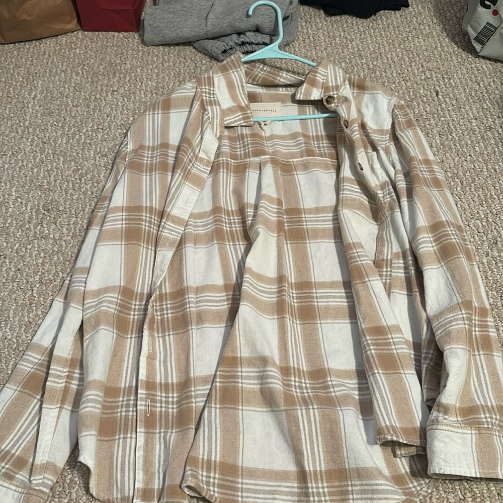 Aeropostale large pink/beige and white flannel